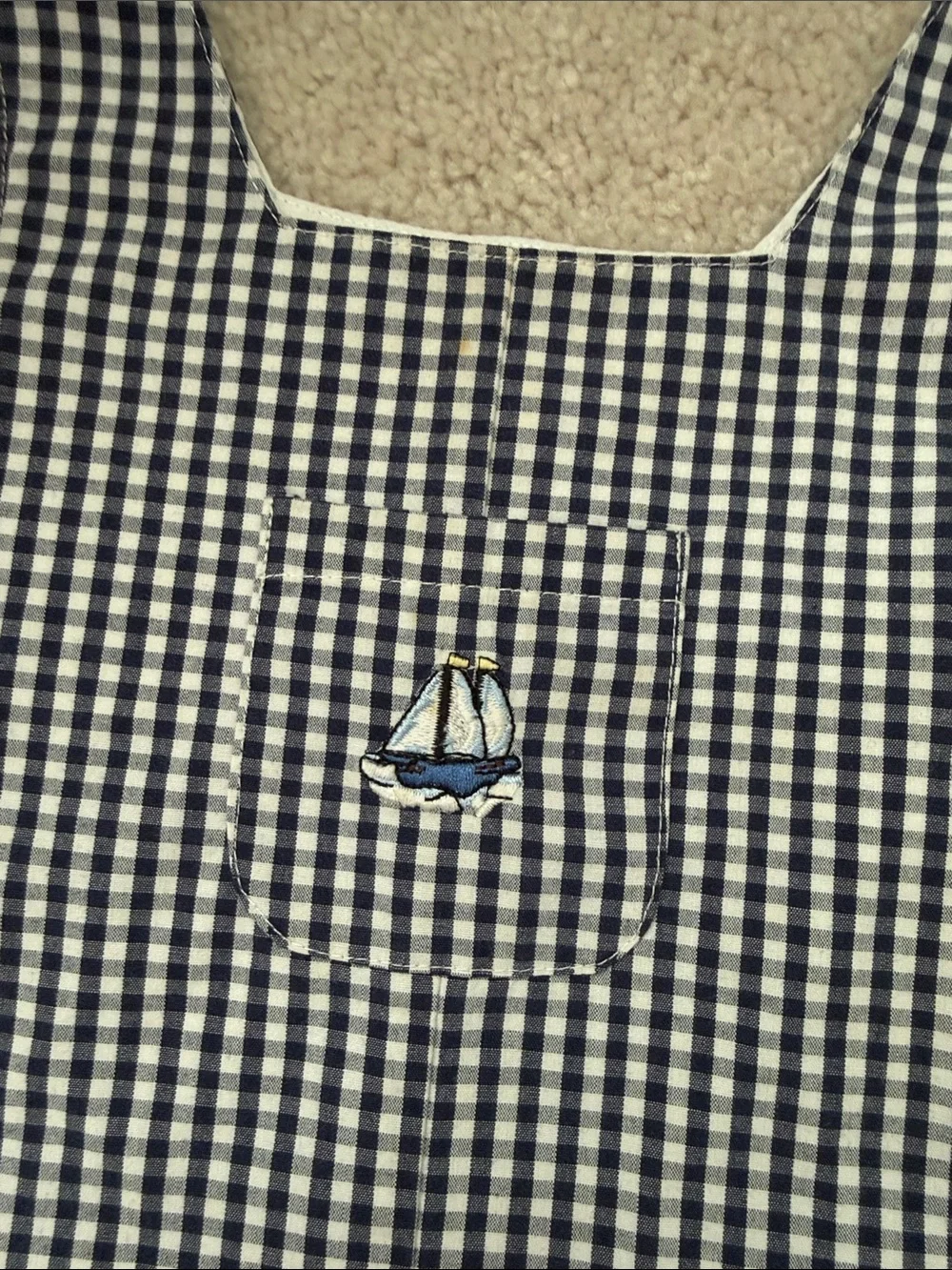 Navy Gingham Sailboat Pocket Jon Jon